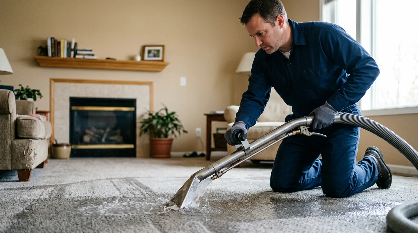 Water damage restoration technician working near Bradford, IA